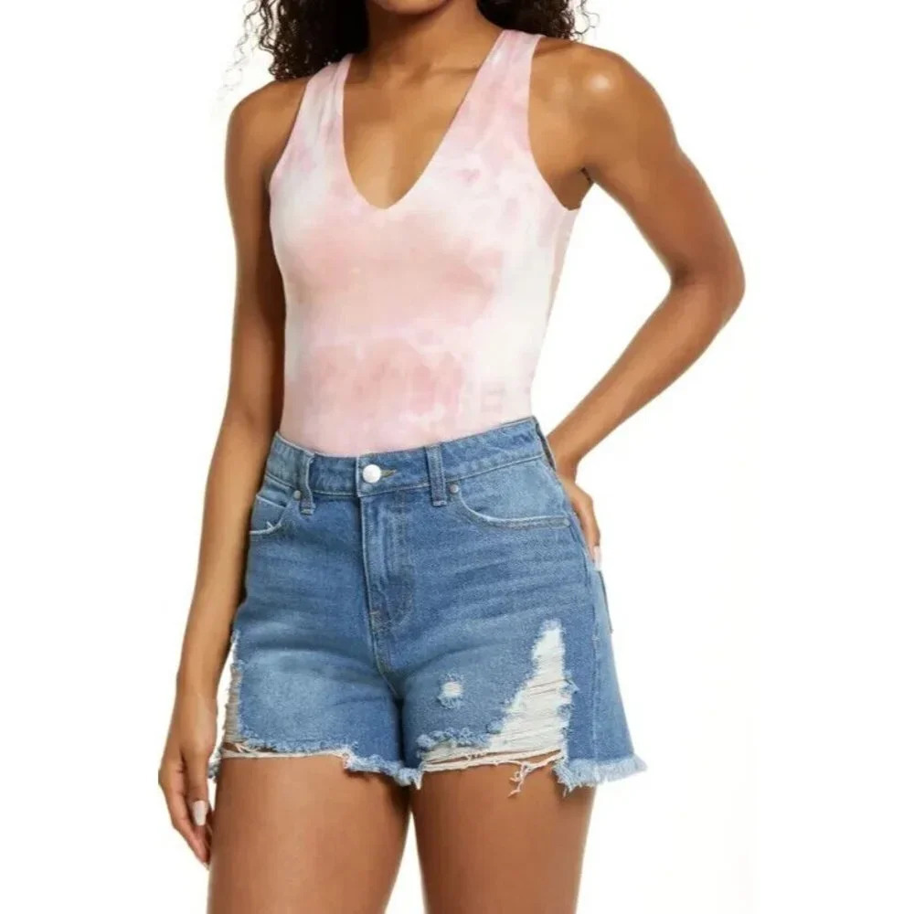 Lulus Women's Sleeveless Tie Dye Snap Bodysuit In Dusty Pink Size M NWT